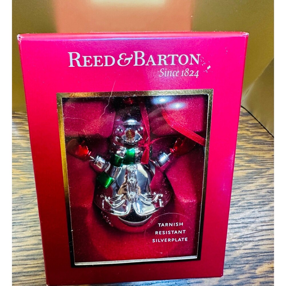 Vintage Reed & Barton Silverplate Snowman Sleigh Bell Ornament with Box